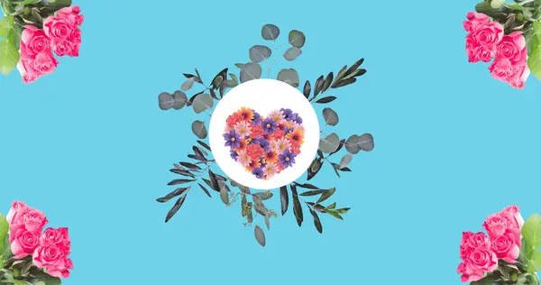青い背景に催眠術の動きで動く花の上の巨大な販売テキストのイメージ 貯蓄の概念デジタル生成されたイメージ — ストック写真