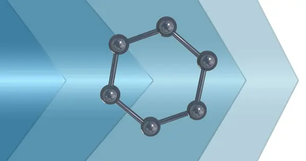 Imagem Micro Moléculas Setas Azuis Sobre Fundo Branco Conceito Ciência — Fotografia de Stock