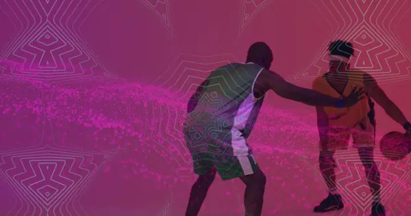 Image Pink Mesh Data Processing Diverse Basketball Players Sports Competition — Stock Photo, Image
