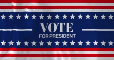 Amerikan kırmızı, beyaz ve mavi çizgileri ve beyaz yıldızları geçerek başkan için oy kullanma animajı. Amerika, demokrasi, seçim, hükümet, politika ve iletişim, dijital olarak oluşturulmuş video.
