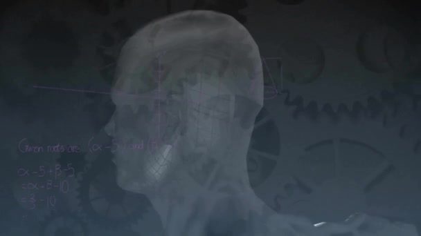 Анимация Вращения Цифрового Человека Над Математическими Уравнениями Концепция Глобального Научного — стоковое видео