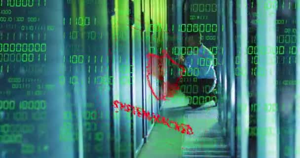 Animación Del Sistema Hackeado Procesamiento Datos Través Servidores Informáticos Ciberseguridad — Vídeos de Stock