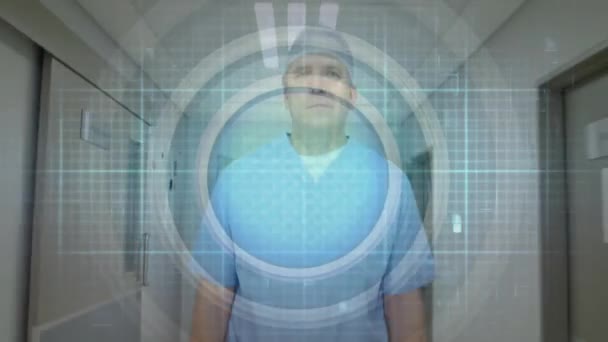 Kafkas Erkek Doktorun Hastanede Yürümesi Üzerine Kardiyografın Şekillerin Canlandırılması Küresel — Stok video