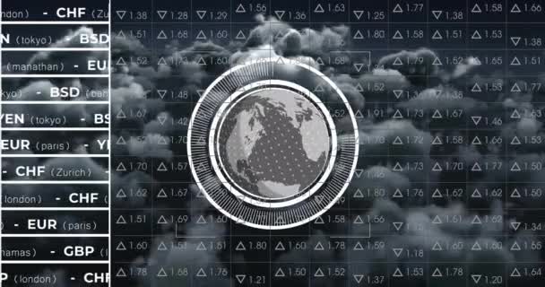 Animace Glóbu Zpracováním Dat Přes Cloudové Pozadí Globální Umělá Inteligence — Stock video