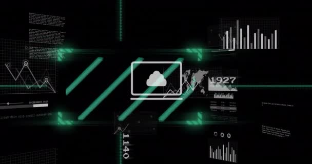 Animace Zpracování Digitálních Dat Tmavém Pozadí Globální Připojení Výpočetní Koncept — Stock video