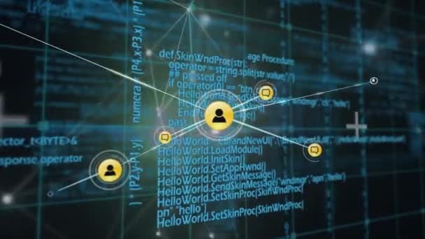 Animação Rede Conexões Com Ícones Sobre Processamento Dados Conceito Global — Vídeo de Stock