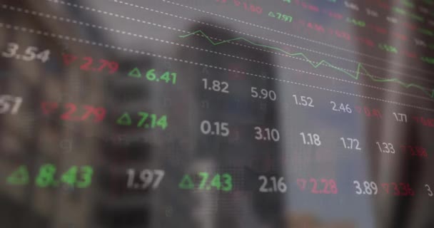Animace Zpracování Finančních Dat Celém Městě Globální Obchod Finance Koncepce — Stock video