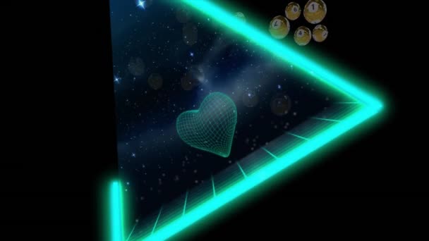 Анимация Цифрового Сердца Над Формами Звездами Глобальные Технологии Концепция Цифрового — стоковое видео