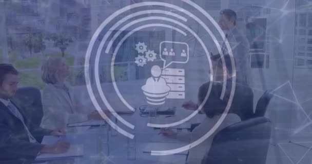 Animacja Sieci Połączeń Ikonami Różnych Biznesmenów Biurze Koncepcja Globalnych Połączeń — Wideo stockowe