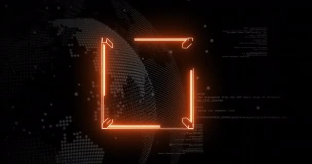 Animatie Van Neon Ring Hele Wereld Gegevensverwerking Mondiale Technologie Digitaal — Stockvideo