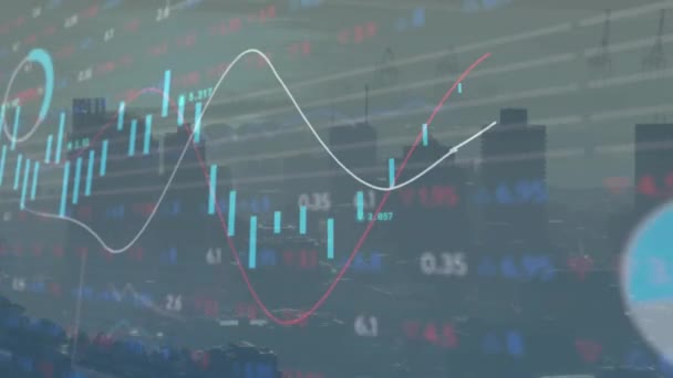 Animace Zpracování Finančních Dat Celém Městě Globální Obchod Finance Výpočetní — Stock video