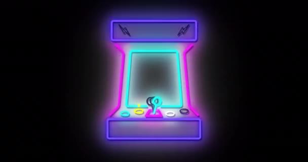 Animación Rayos Luz Color Strobing Sobre Juego Arcade Neón Negro — Vídeos de Stock