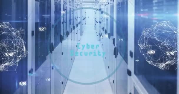 Animacja Tekstu Bezpieczeństwa Cybernetycznego Cyfrowego Przetwarzania Danych Serwerach Komputerowych Globalne — Wideo stockowe