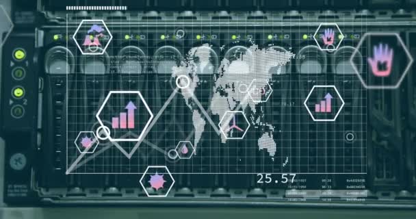 Animación Del Procesamiento Datos Digitales Través Servidores Informáticos Conexiones Globales — Vídeo de stock