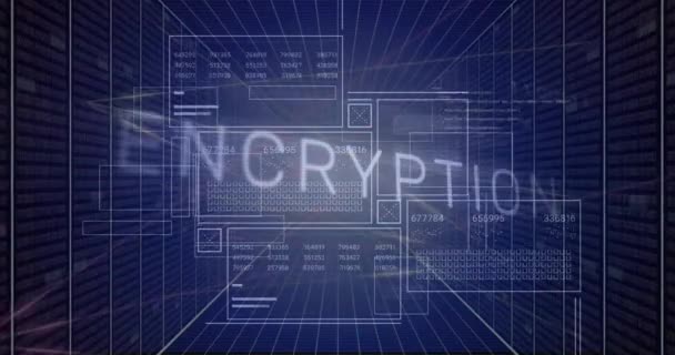 Animering Krypteringstext Och Ljus Över Databehandling Gränssnittsskärmar Anslutning Data Säkerhet — Stockvideo