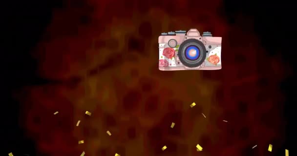 Animatie Van Confetti Vallen Camera Zwarte Achtergrond Feest Feestconcept Digitaal — Stockvideo