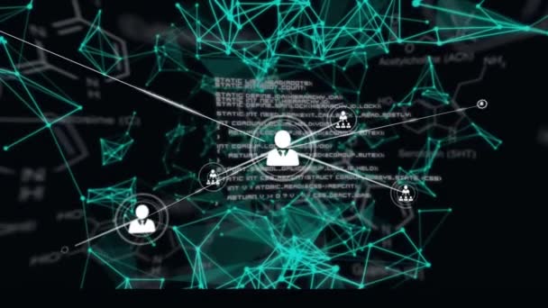 Animering Nätverk Anslutningar Med Ikoner Och Databehandling Över Svart Bakgrund — Stockvideo