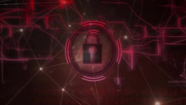 Animasi Pemrosesan Data Atas Ikon Gembok Keamanan Cyber Global Koneksi — Stok Video