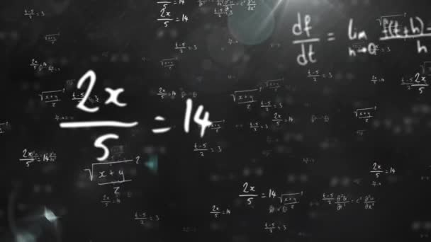 Анімація Математичних Рівнянь Над Світловими Стежками Чорному Тлі Глобальна Наука — стокове відео