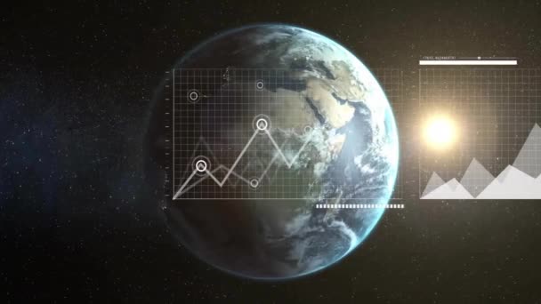 Анимация Статистики Обработки Данных Всему Миру Концепция Глобальных Соединений Вычислительной — стоковое видео