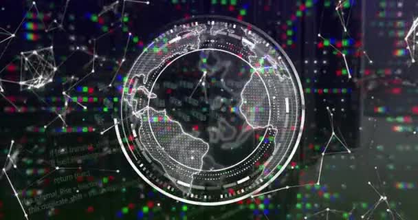Animering Jorden Med Databehandling Över Svart Bakgrund Global Artificiell Intelligens — Stockvideo