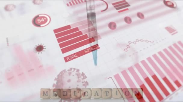 Animación Jeringa Texto Medicación Sobre Procesamiento Datos Fondo Blanco Medicina — Vídeos de Stock