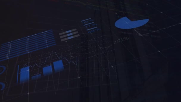 Animation Financial Data Processing Black Background Global Finances Computing Digital — Vídeo de Stock