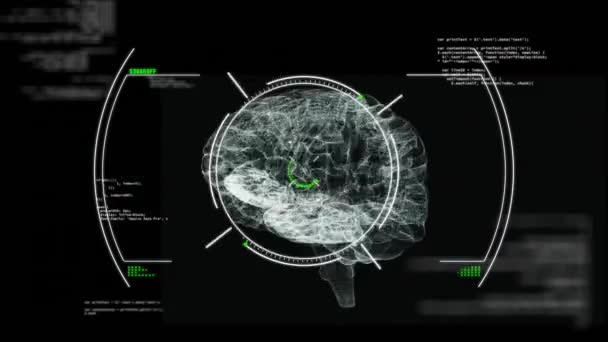 Animação Varredura Escopo Processamento Dados Sobre Cérebro Conceito Tecnologia Global — Vídeo de Stock