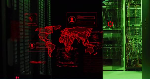 Анімація Світової Карти Обробки Даних Над Комп Ютерними Серверами Глобальні — стокове відео