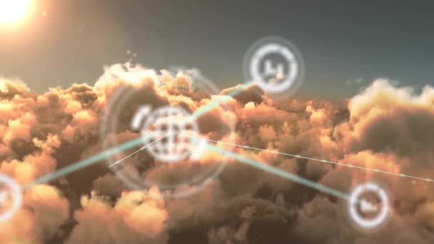 Bulutların Üzerindeki Dünya Simgeleriyle Bağlantı Ağının Animasyonu Küresel Bağlantılar Bulut — Stok video