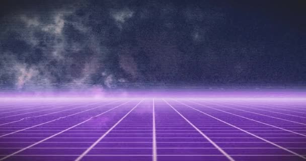 Animacja Neonowych Kwadratów Poruszających Się Nad Ciemnymi Chmurami Globalna Technologia — Wideo stockowe