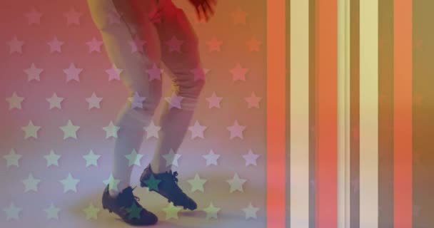 Анімація Афроамериканського Футболіста Ячем Прапором Сша Концепція Американського Патріотизму Спорту — стокове відео