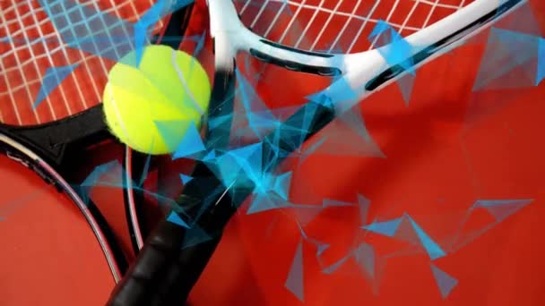Animación Red Conexiones Sobre Raquetas Tenis Pelota Sobre Fondo Naranja — Vídeos de Stock