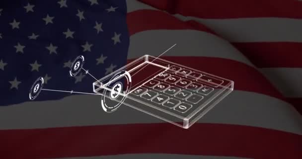 Animação Símbolo Dólar Calculadora Sobre Bandeira Dos Eua Conceito Finanças — Vídeo de Stock