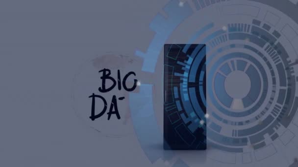 Animacja Tekstu Big Data Cyfrowego Przetwarzania Danych Przez Serwer Komputerowy — Wideo stockowe