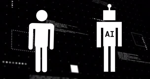 Animación Chat Bots Procesamiento Datos Sobre Fondo Negro Inteligencia Artificial — Vídeo de stock