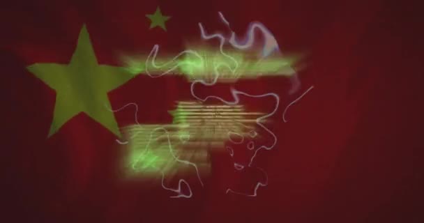 Animatie Van Gegevensverwerking Boven Vlag Van China Chinees Bedrijfsleven Data — Stockvideo