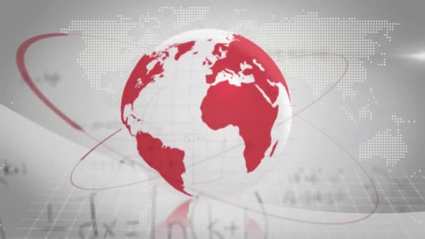 世界地図と地球上の数学方程式のアニメーション グローバルビジネスとデジタルインターフェースのコンセプトデジタル生成ビデオ — ストック動画