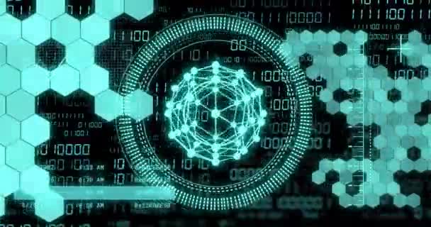 Animação Codificação Binária Processamento Dados Sobre Globo Inteligência Artificial Global — Vídeo de Stock