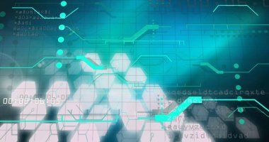 Bilgisayar devre kartından veri işleme görüntüsü. Küresel veri işleme, dijital arayüz ve bağlantılar konsepti dijital olarak oluşturulmuş resim.