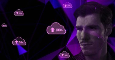 İnsanoğlunun arayüzdeki dijital simge ve veri işleme görüntüsü. dijital arayüz, iletişim ve teknoloji konsepti dijital olarak oluşturulmuş görüntü.