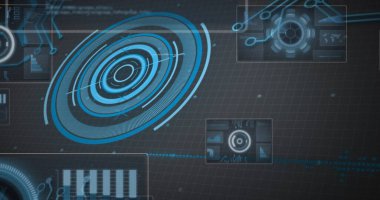 Arayüzdeki tarama ve veri işleme görüntüsü. dijital arayüz, iletişim ve teknoloji konsepti dijital olarak oluşturulmuş görüntü.