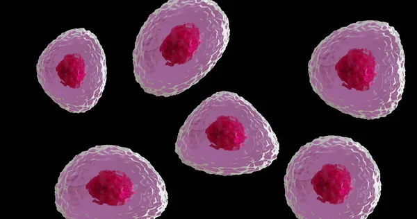 Obraz Mikro Czerwonych Różowych Komórek Czarnym Tle Globalna Koncepcja Nauki — Zdjęcie stockowe