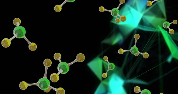Imagem Micro Moléculas Trilhas Luz Sobre Fundo Preto Conceito Ciência — Fotografia de Stock