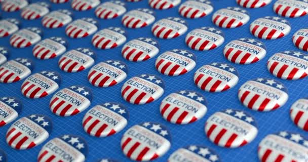 Animação Eleição Presidencial Texto Americano Emblemas Botão Bandeira Fundo Azul — Vídeo de Stock