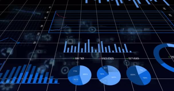 Animering Finansiella Data Bearbetning Över Världskartan Mörk Bakgrund Globala Finans — Stockvideo