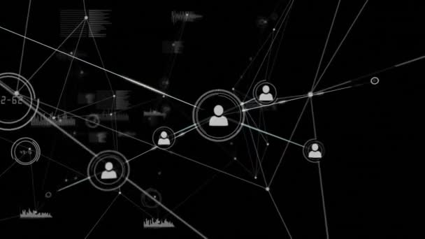 在黑色背景上与图标连接的网络动画 全球连接 计算和数据处理概念数字生成的视频 — 图库视频影像