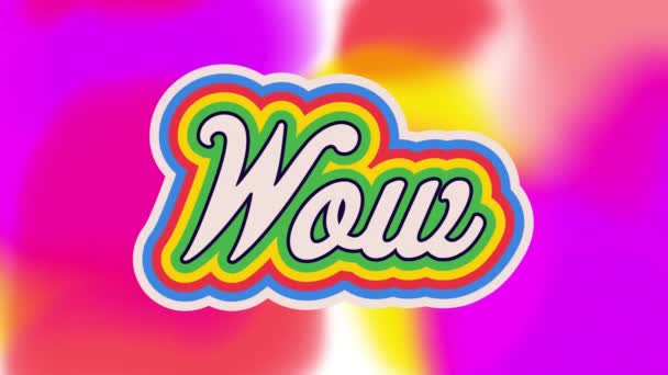 Animation Rainbow Wow Text Neon Pattern Background Global Social Media — Stock Video
