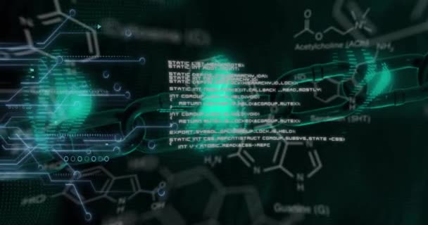 Animace Chemického Vzorce Zpracování Dat Černém Pozadí Globální Věda Výpočetní — Stock video