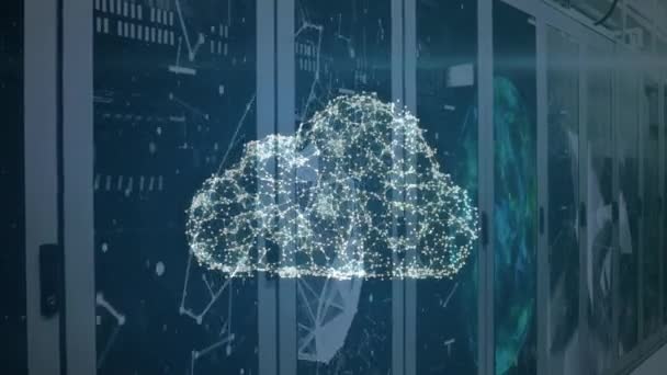 Animacja Cyfrowej Chmury Przetwarzania Danych Przez Serwery Komputerowe Globalne Bezpieczeństwo — Wideo stockowe